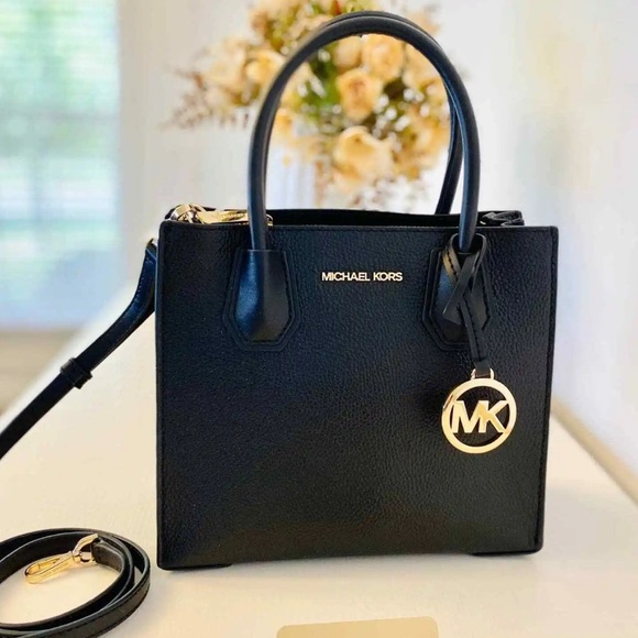 Michael Kors Mercer Hope messenger crossbody bag black leather - Picture 1 of 8